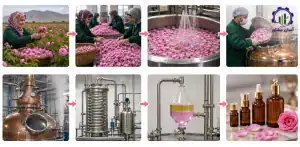 مراحل تولید اسانس گل محمدی در زمین کشاورزی راهنمای جامع برای کشاورزان